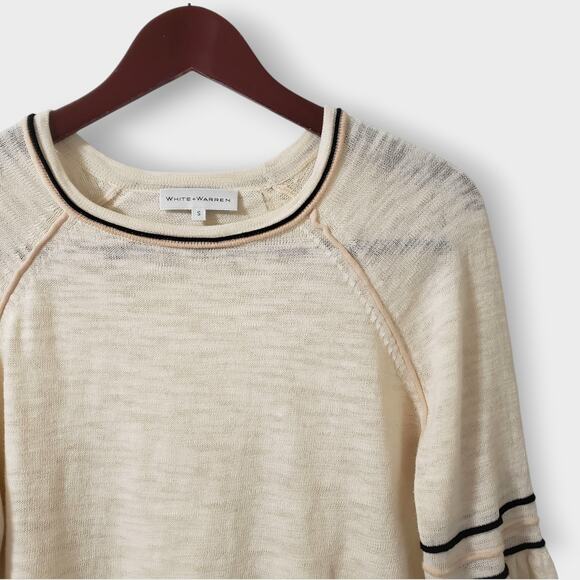 White + Warren Cream and Black Crew Neck Sweater - Picture 2 of 12